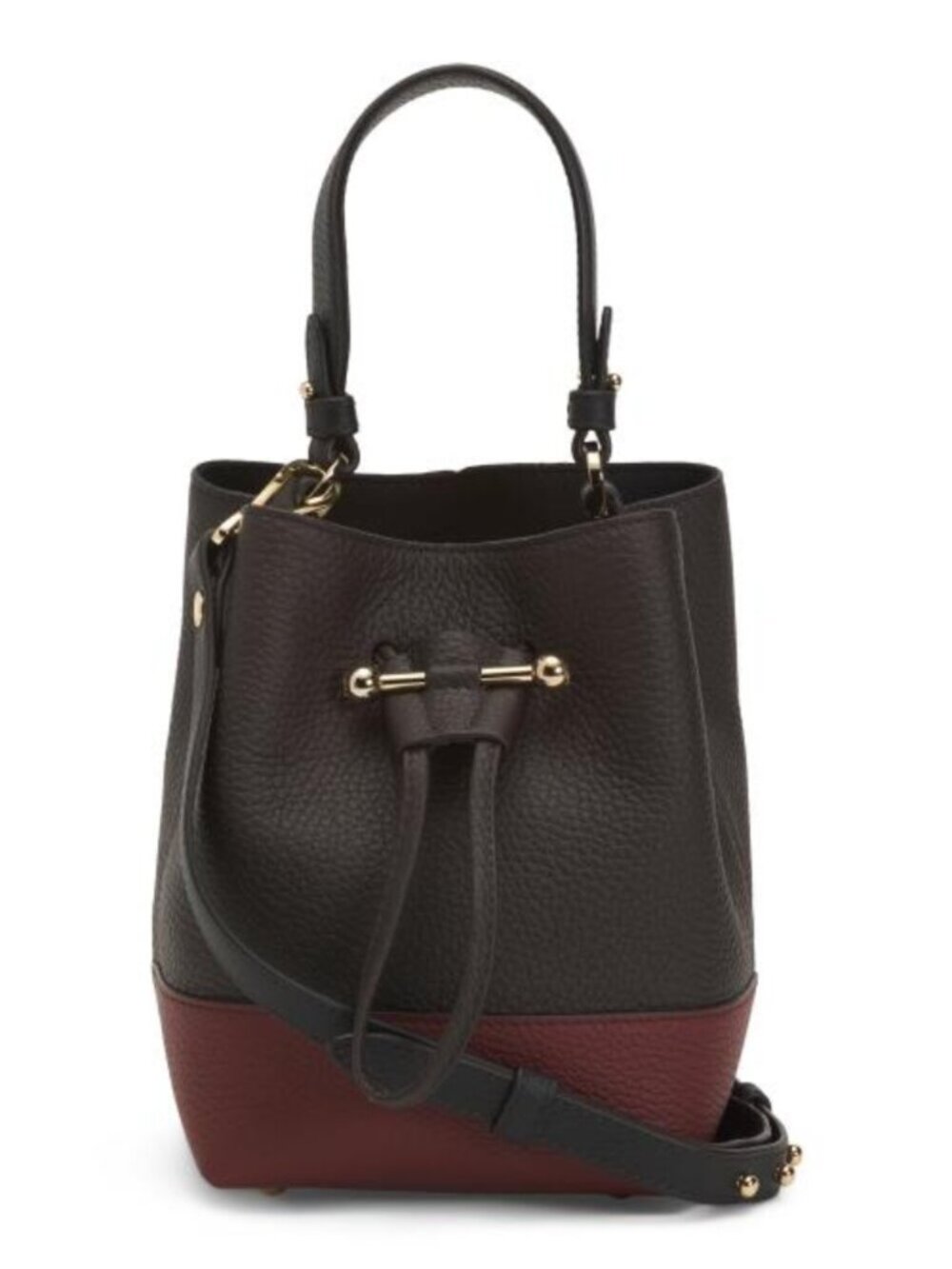 STRATHBERRY Made In Spain Leather Osette Top Handle Crossbody Bucket Bag